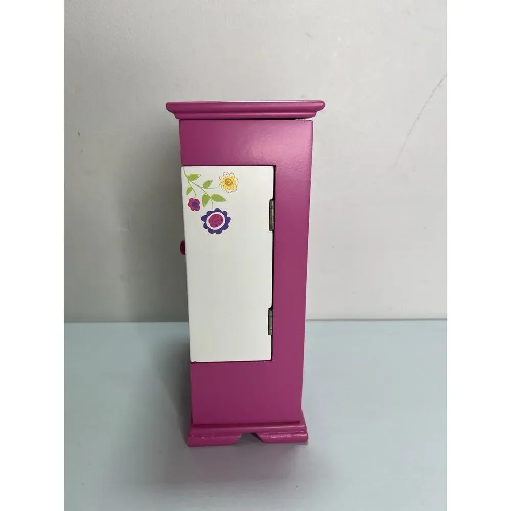 Claire’s Pink White Floral Jewelry Box Girls Cabinet Style Organizer w/ Doors